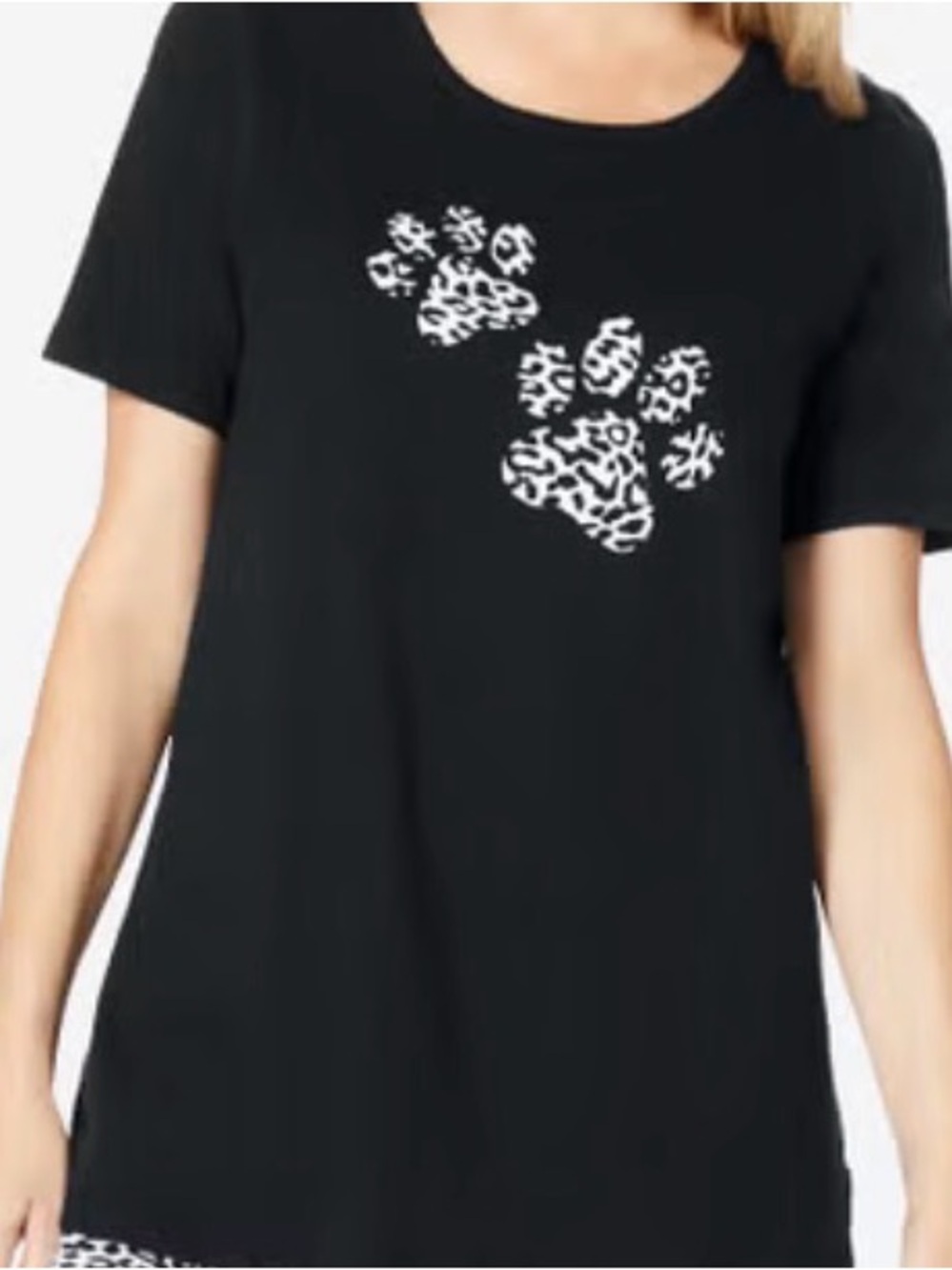 Dreams and co Black Pajama Top 2x with White Leopard Print top only cotton nwt - Picture 5 of 6